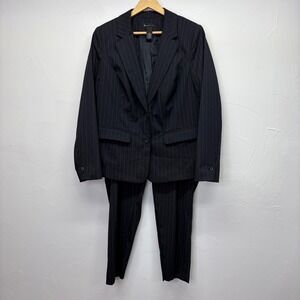 Lane Bryant Womens Black Pinstripe Suit Set Blazer Pants 18P Petite Pant Suit